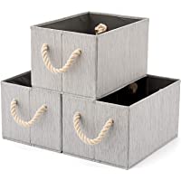 Los mejores  - EZOWare 3 pcs Cajas de Almacenaje- Caja Decorativa de Tela Plegable Resistente con Manijas para Ropa- Juguetes- Armario…